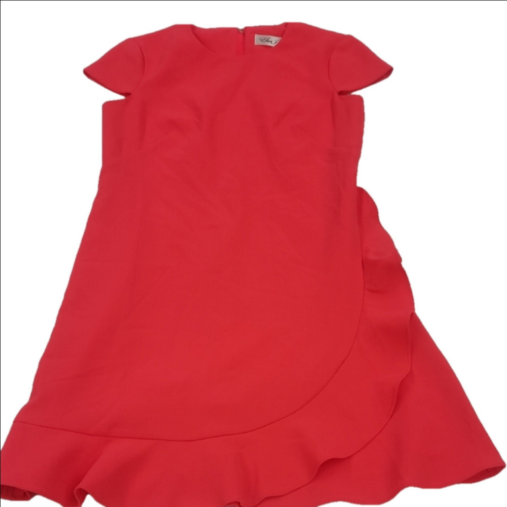Eliza J. Deep Coral/Pink Ruffle Dress Size 2P - Picture 2 of 9
